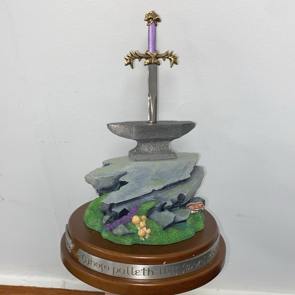 Excalibur Sword, Stone & Anvil Statue 24Kt Gold Plating by Factory X New In Box - Picture 2 of 16